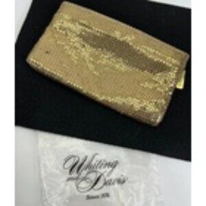 Vintage WHITING DAVIS International Gold Metal Mesh  Zip Top Coin Purse 8"x 4.5"